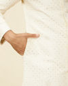 alt message - Manyavar Men Warm White Scallop Shell Patterned Sherwani Set image number 3